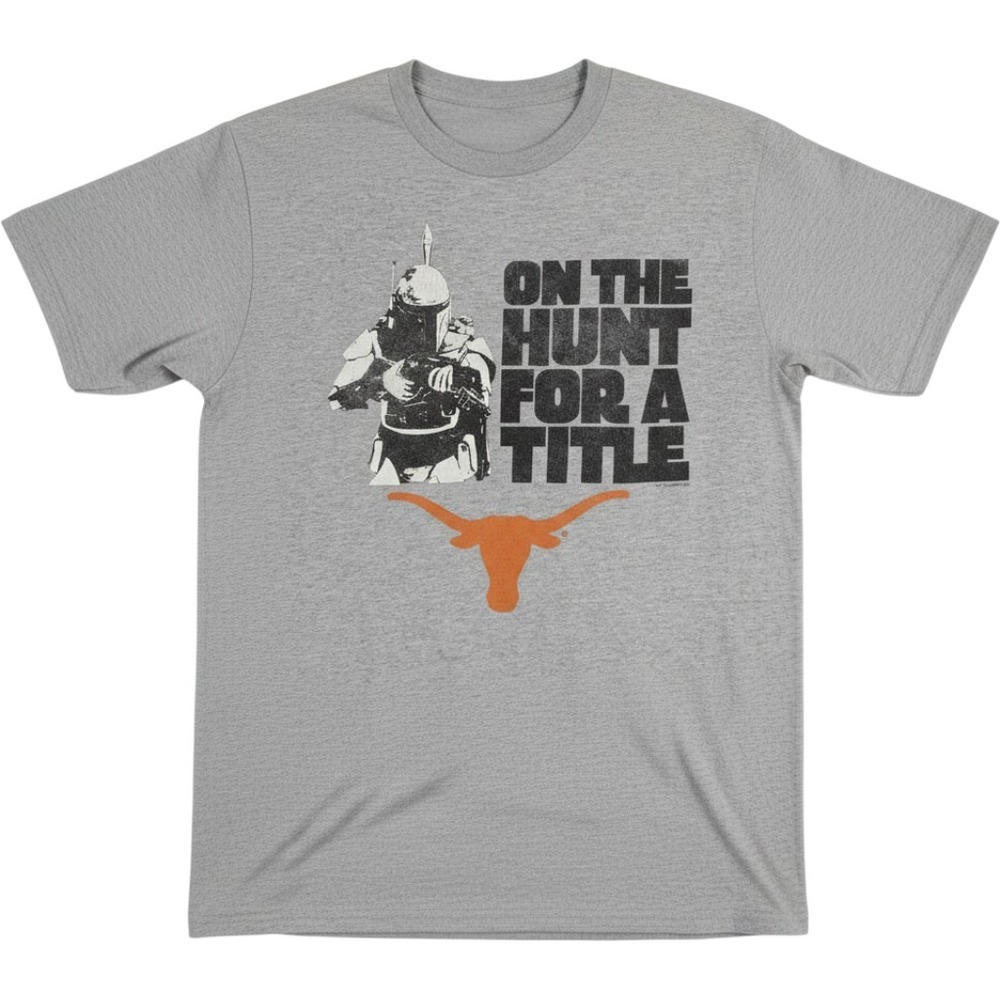 Star Wars Boba Fett Texas Longhorns Grey Graphic Tee Shirt Mens UT Austin NCAA